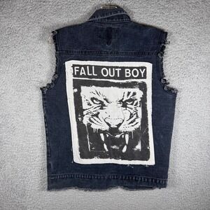 Fall Out Boy Denim Grungy Tiger Vest Punk Band 2014 Manhead Mens Size Small